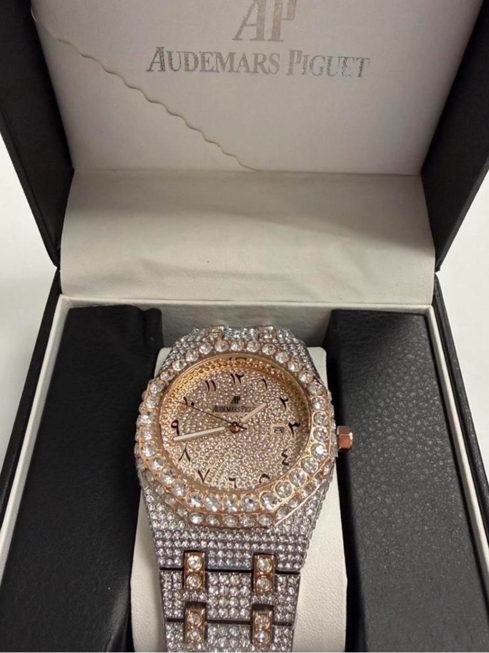 Audemars Piguet Rose Gold and Silver Pavé Diamond Bracelet Watch